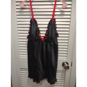 Seductive Wear By Cinema Etoile Satin Black Slip Baby Doll Lingerie Size Large